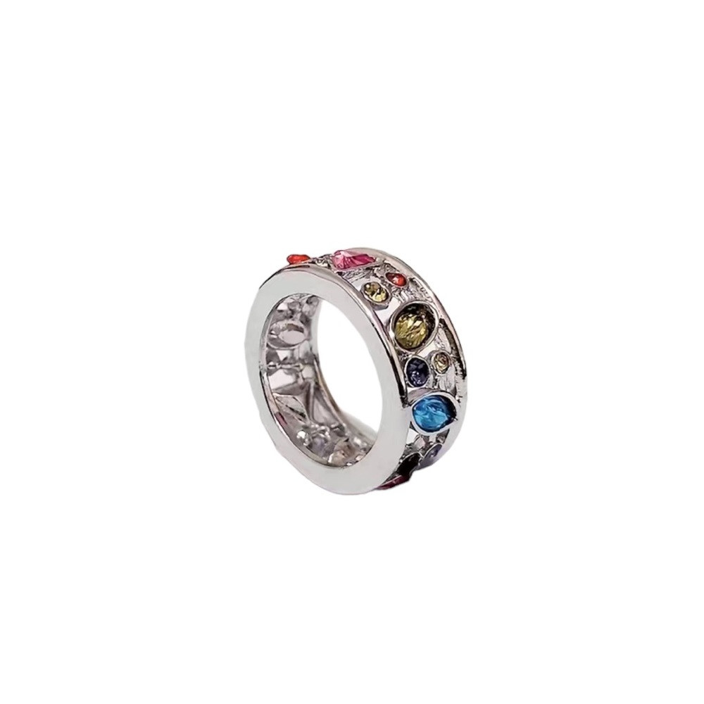 Geometric Shaped Multicolored Gemstone Silver Ring - image 1